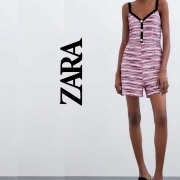 Zara Purple & Black Tweed Romper NWT S - Picture 1 of 7